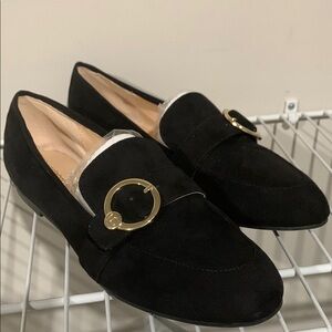 Liz Claiborne Black Loafers with Gold Accent